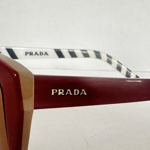 Prada Italy Women Sunglasses Butterfly Red Used Frames New Lenses & Case SPR 07X - Picture 6 of 16